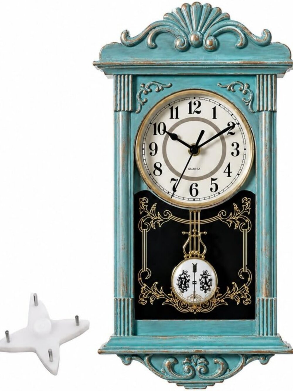 Vintage Grandfather-Style Wall Clock, Battery-Operated, Home Decor Accent, Blue